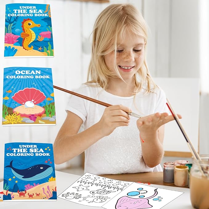 Lyosehy 24PCS Under The Sea Mini Coloring Books Under The Sea Theme Party Favors Ocean Creatures Coloring Books in Bulk for Kids Under The Sea Theme Birthday Party Drawing Book Craft Supplies