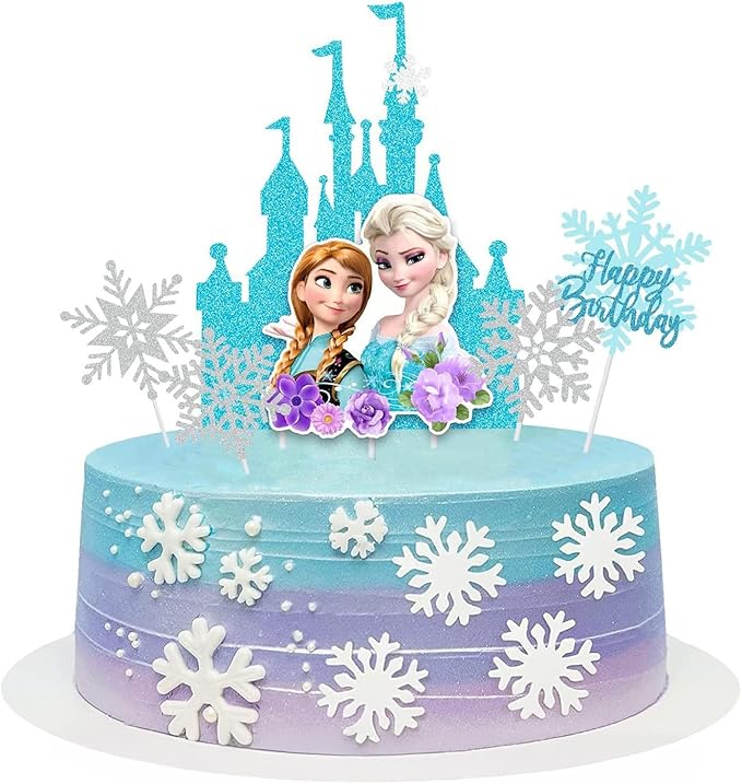 6 Pcs Cute Anime Birthday Cake Toppers, Snow Theme Princess Cake Decorations for Ice Party Supplies