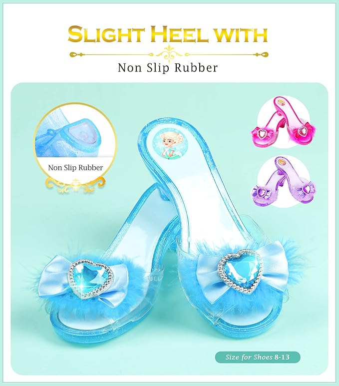 Princess Dresses with Fairy Wings, Dress Up Clothes Pretend Play Costumes Trunk with 3 Sets of Princess Dress Up Shoes, Glitter Girls Tutu Skirts and Butterfly Wings, Toys for 3-6 yr Girls