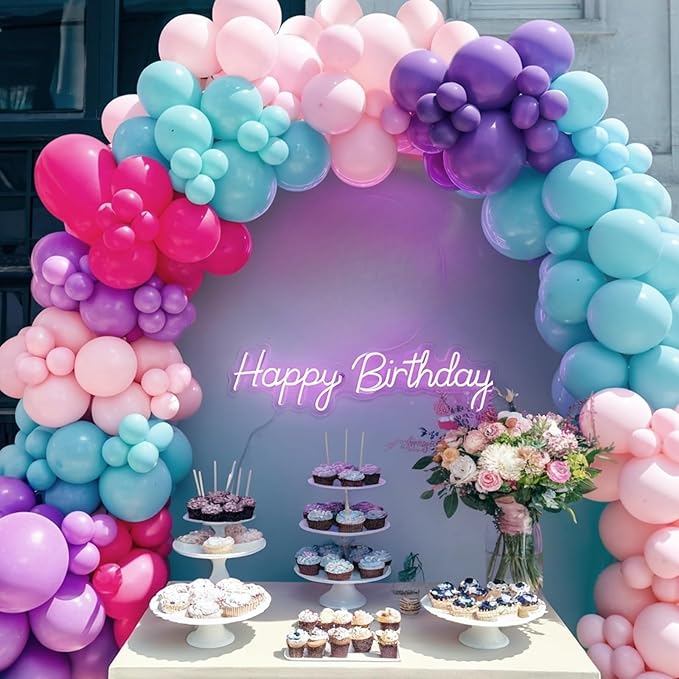 Pink Blue Purple Balloons, 50Pcs 12 Inches Hot Pink Retro Purple Blue Balloons for Girls Birthday Magic Theme Party Decorations Baby Shower Engagement Backdrop Party Supplies