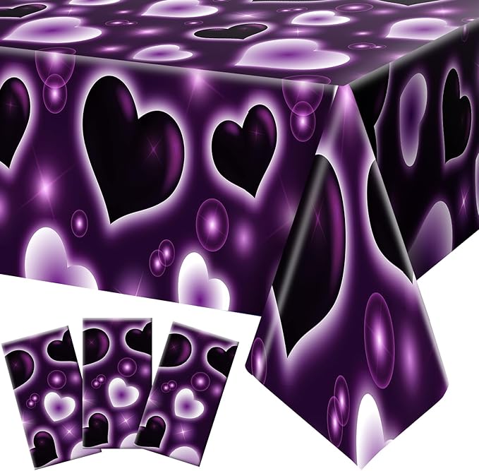 Tudomro 3 Pack 2000s Tablecloth Decoration 54 x 108 Inches Cholo Party Table Cover Y2k Party Decoration Heart Disposable Kpop Table Cloth for Birthday Supplies(Purple)