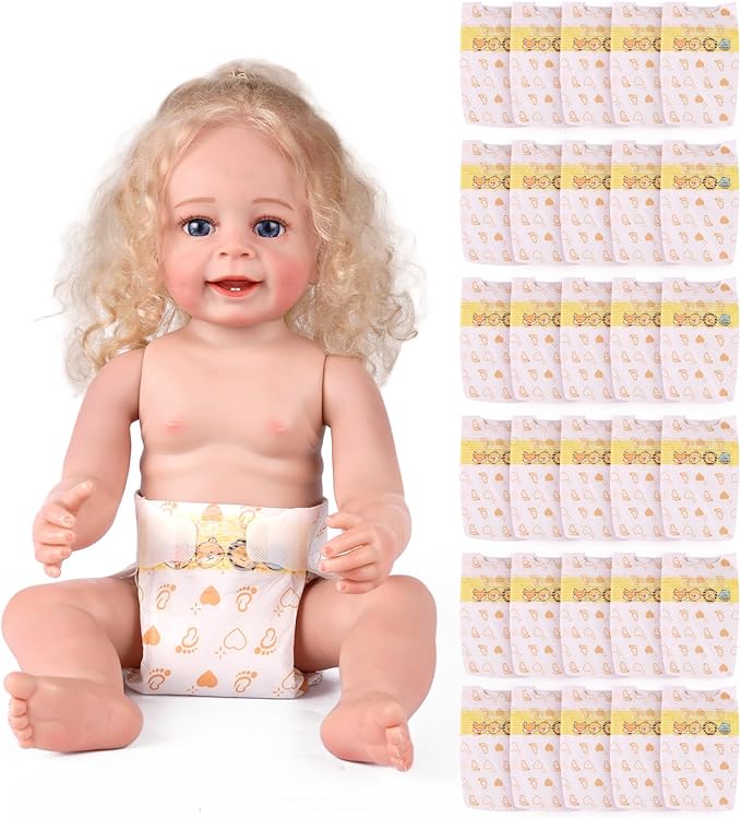 BABESIDE 30 Pcs Reborn Baby Doll Diapers Set for 17-24 Inch Babydolls, Cute Animal Patterns Babydoll Diapers Dolls Underwear for Lifelike Reborn Baby Doll Accessories