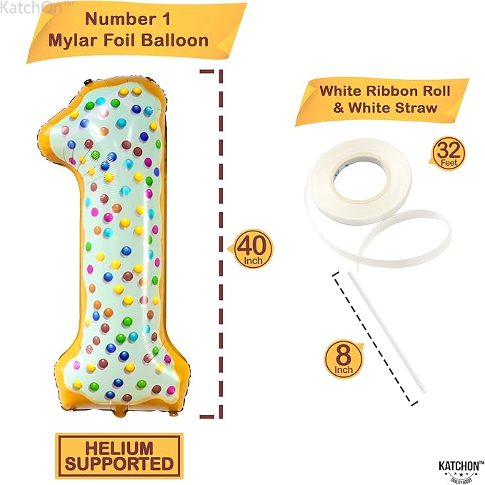 KatchOn, Giant One Donut Balloon - 40 Inch | Donut 1 Balloon for First Birthday | Sweet One Party Decorations | Number 1 Balloon, | Anniversary Decorations Supplies