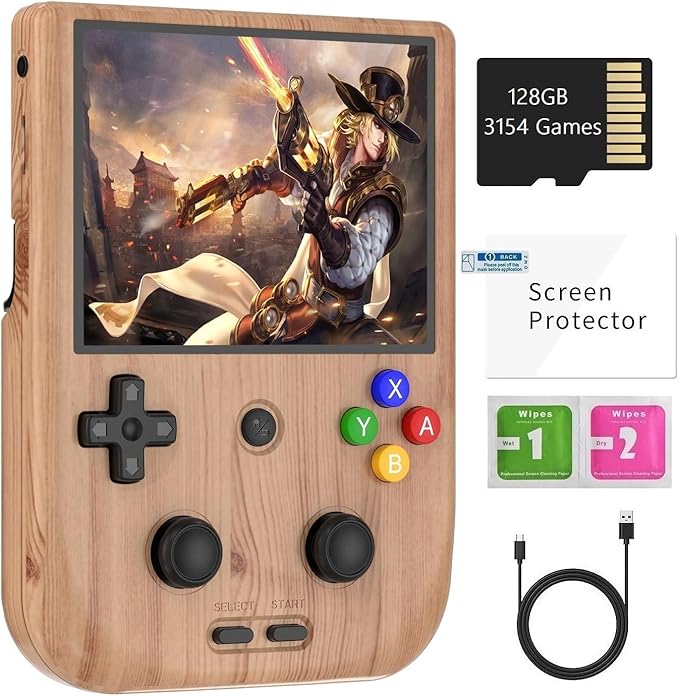RG405V Retro Handheld Game Console , Unisoc Tiger T618 Android 12 System 4.0 Inch IPS Touch Screen Support 5G WiFi Bluetooth 5.0 with 128G TF Card 3172 Games 5500mAh Battery (Wood)