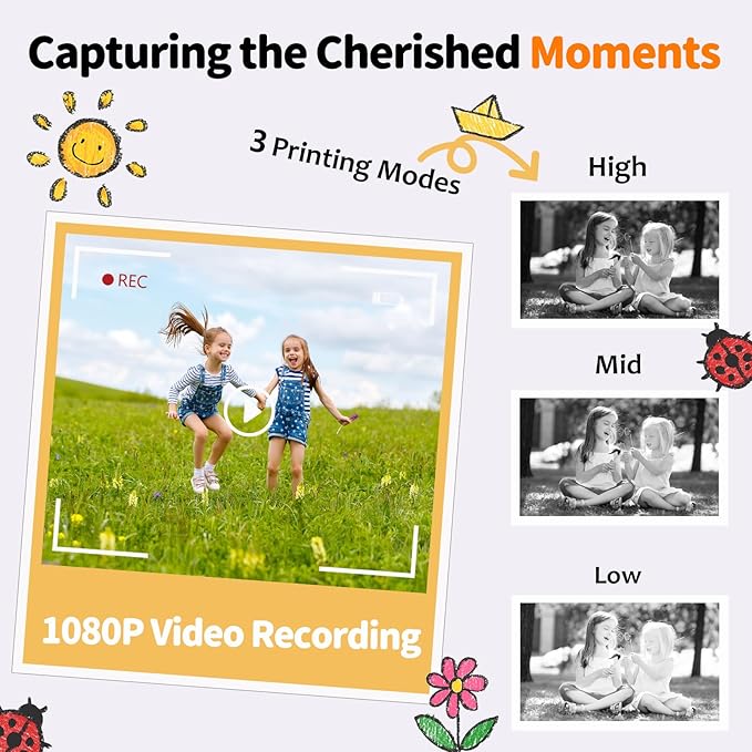 Instant Print Camera for Kids, Christmas Birthday Gifts for Girls Boys Age 3-12, Thermal Printing,1080P Digital Video Portable Travel Toddler Toy Camera Purple