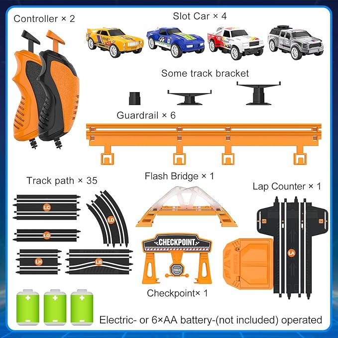 Slot Car Race Track Sets for Boys,Race Car Track with 4 High-Speed Slot Cars,Battery or Electric Car Track,Dual Racing Game Lap Counter Track Sets,Toys Gifts for Boys Girls Ages 4 5 6 7 8-12