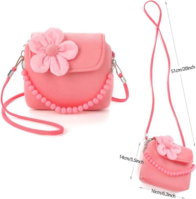 Hifot Kids Jewelry Little Girls Plush Handbag Necklace Bracelet Earrings Ring Hair Clips Set, Princess Costume Jewelry Party Favors Gift for Dress up Pretend Play (3-8 Years)