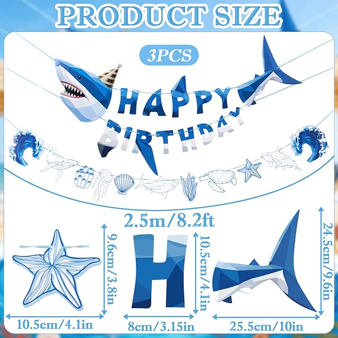 Paper Jazz Ocean Shark Decor Whale Shark Party Decoration for Wall,Under The Sea Birthday Banner Hanging Fish for Room Classroom Baby Shower Themed Party （Blue）