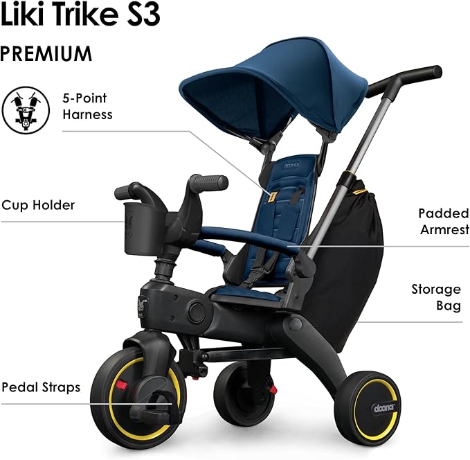 Doona Liki Trike S3, Royal Blue - 5-in-1 Compact, Foldable Tricycle - Suitable for Toddlers 10 to 36 Months