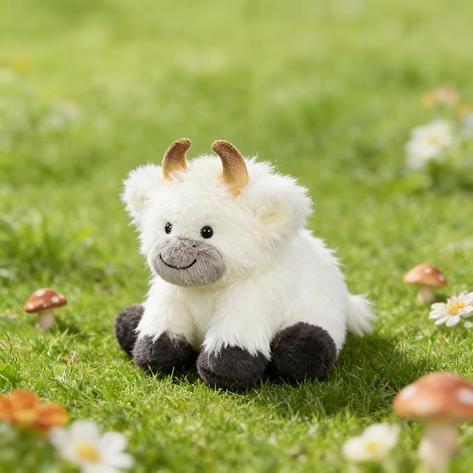 Hopearl Adorable Plush Yak Cow Toy Floppy White Yak Soft Stuffed Animal Cute Birthday Gifts for Boys Girls Kids Toddlers, White, 10''