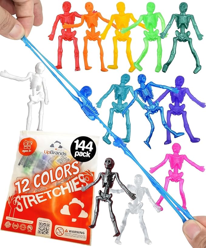 UpBrands 144 Halloween Party Favors for Kids – Spooky & Stretchy Mini Skeleton Toys for Trick-or-Treat Giveaways, Classroom Rewards and Bulk Party Supplies