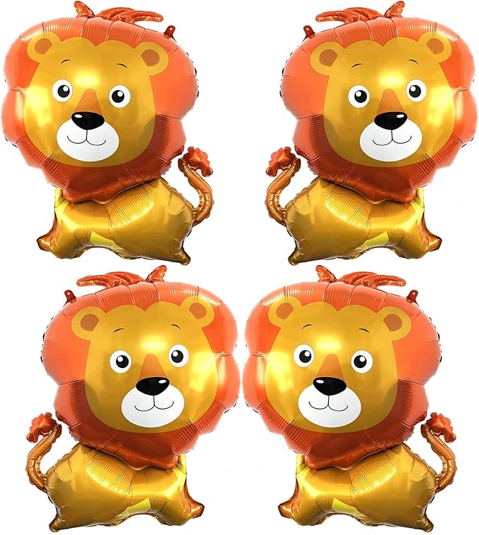 Giant Woodland Lion Balloons - 33 Inch Lion Shaped, Pack of 4 for Jungle Safari Themed Kids Birthday Party Decorations