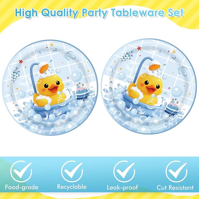 40pcs Duck Birthday Decorations, Disposable Duck Paper Plates and Napkins Tableware Set for Duck Theme Birthday Party Gender Reveal Baby Shower Decorations, Serves 20 Guests