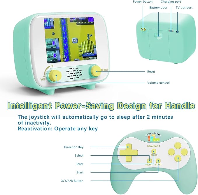 Handheld Game Console, Retro Mini Arcade Machine with 2.8″ Screen, Featuring 216 Classic One-Player Games and 84 Classic Two-Player Games, Supports for Handheld Controller & AV Output Connection TV