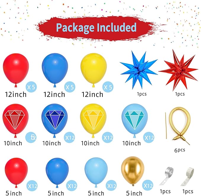 121 Pcs Red Blue Gold balloon garland Arch Kit, for Cartoon Blue Hedgeho Themed Birthday Party Decorations Boys Girls Gatherings Party Supplies