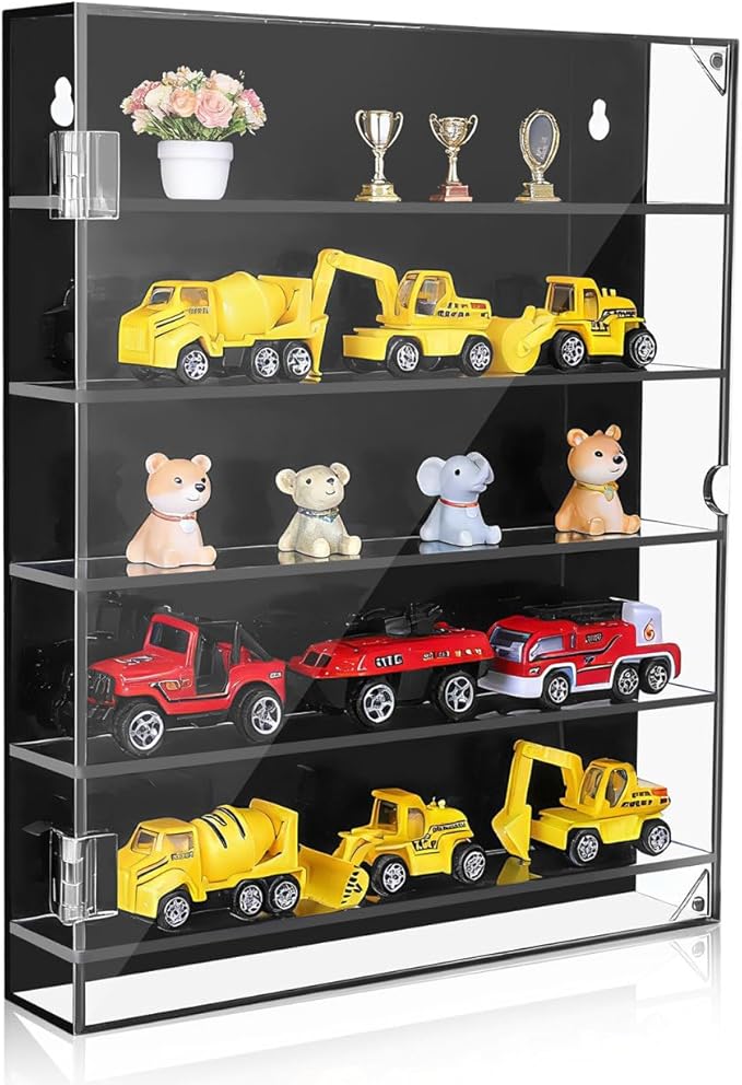 Acrylic Toy Car Storage Organizer with Compartment Display Rack for Boy Girl Transparent Showcase for Collectibles Models Figures
