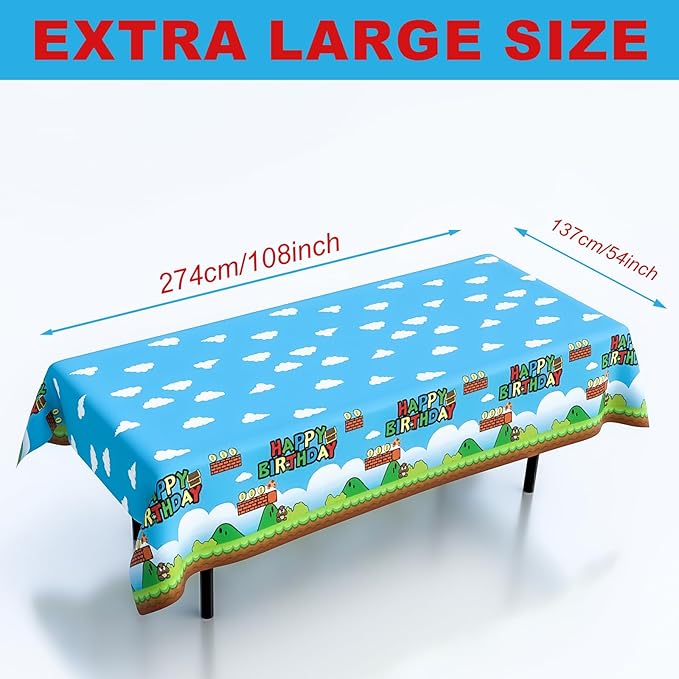 3pcs Video Games Tablecloth,Plastic Disposable Super Cartoon Brother Tablecloth for The Kids Birthday Party Supplies,54 * 108 Inches