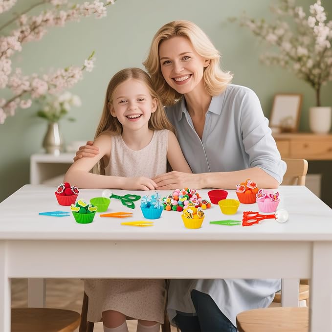 EZdhuawuse Spring Insects Sensory Bin Fillers - 321P Spring Bee Fine Motor Toys Counting Sorting for Easter Gift, Counting Toy with Felt Butterfly Pom Pom Cup Clip for Preschool Education Activities
