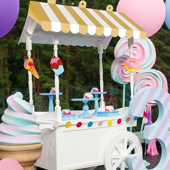 2 Piece Circus Awning Decoration 3D Carnival Tent Awning Wall Decorations for Circus Theme Party, Carnival Stand, Party Favors Supplies (Gold and White)