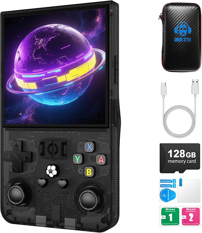 R36MAX Retro Handheld Game Console,128GB Open Source System Support 30+ Emulator Console,4.0 Inch IPS Screen Retro Gaming Console,4000mAh Battery,Portable Video Game Console for Christmas(Black)