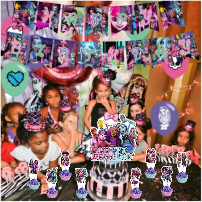 25pcs Monster Cake Decorations with 1pcs Cake Topper, 24pcs Cupcake Toppers for High Birthday Party Supplies