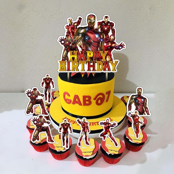 𝓘𝓻𝓸𝓷 𝓜𝓪𝓷 Birthday Party Decorations,Iron Hero Party Supplies Includes Cartoon Iron Hero Birthday Banner Balloons Cupcake Toppers Cake Topper Party Favors