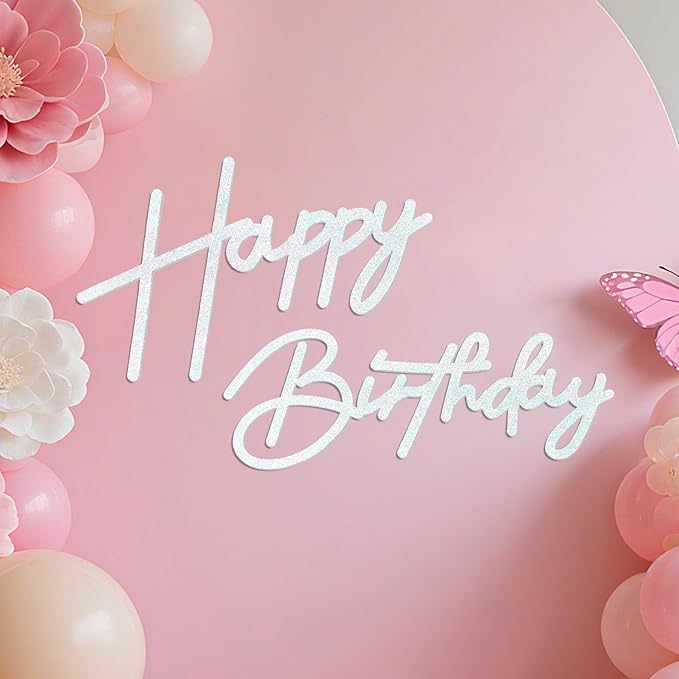 Babenest Flash White Felt Happy Birthday Sign - Reusable Strong Adhesion Banner for Backdrop, Balloon Arch Decor, Reception Party Supplies Birthday Party Baby Shower Decorations