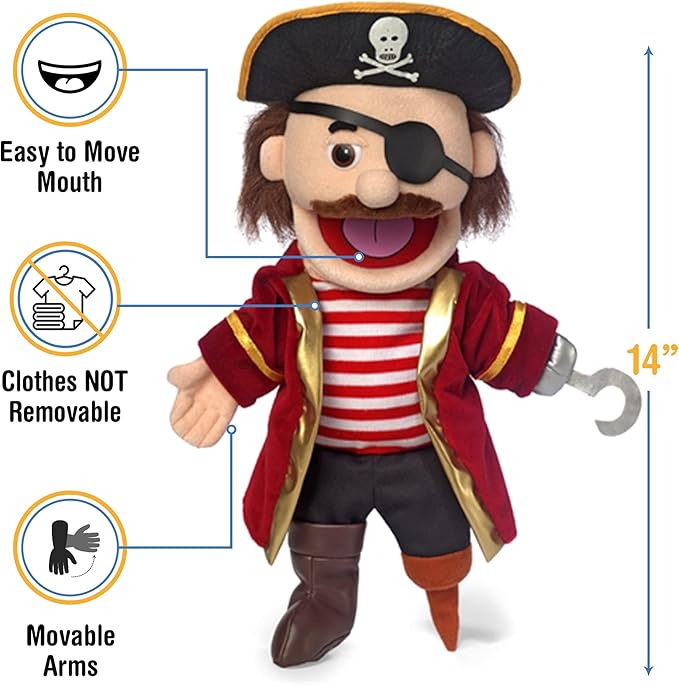 14" Pirate w/Peg Leg, Hand Puppet