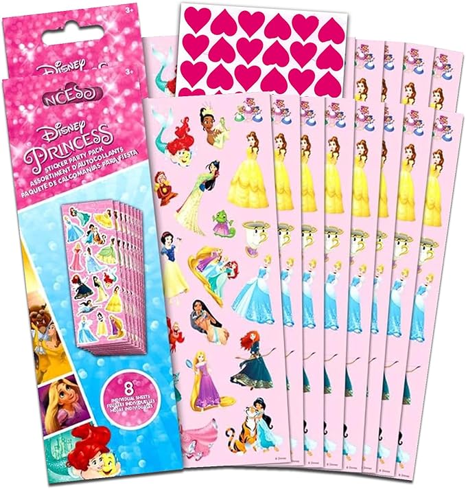 Disney Princess Stickers Party Favor Pack - 240+ Princess Stickers, 16 Party Favor Sheets