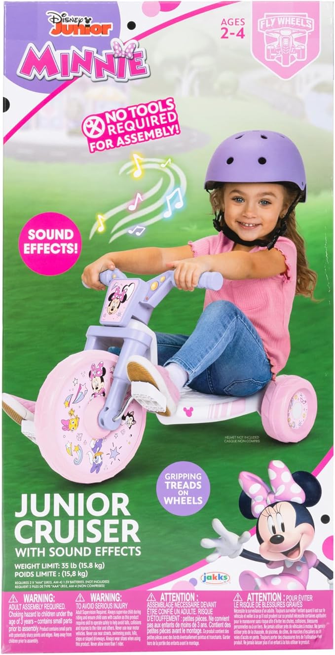 Daniel Tiger's Neighborhood Minnie Ride-On 10" Fly Wheels Junior Cruiser Tricycle with Sounds - Toddler Bike Trike, Ages 2-4