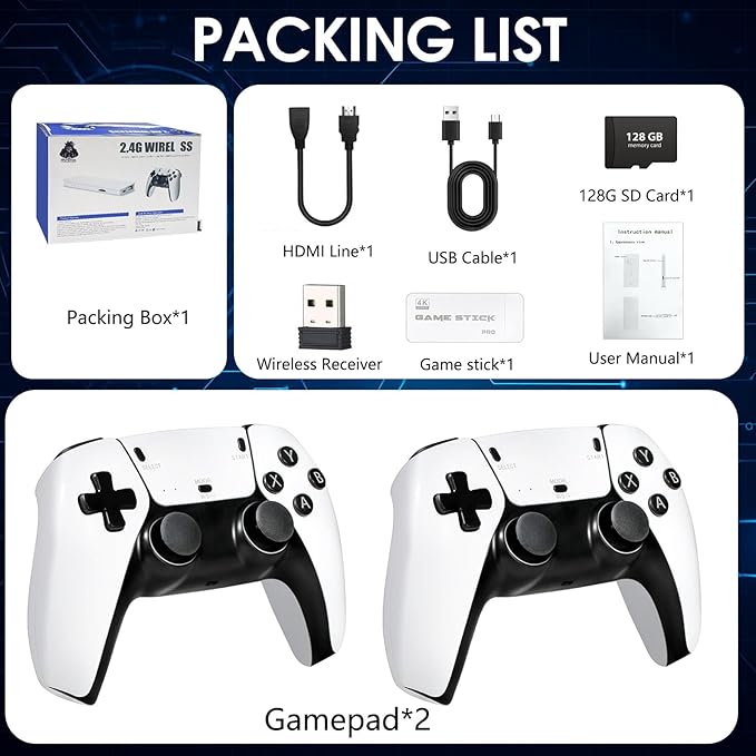 TEFELE 2026New Wireless Retro Game Console 23 Simulators and Over 40,000 Games 2.4G Wireless Controllers(128G)