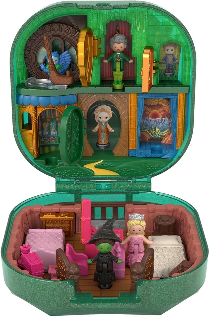 Polly Pocket Wicked x Collector Compact, Micro Dolls and Playset, 2 Themed Accessories, Iconic Shiz & Oz Locations, Glinda, Elphaba, & The Wizard