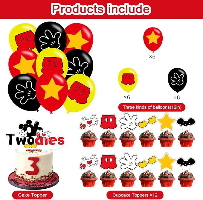 Oh Twodles Banner ,Happy 2nd Birthday Party Decor for Girls Boys - Cartoon Mouse Second 2nd Birthday Theme 2nd Birthday Party Decorations Supplies