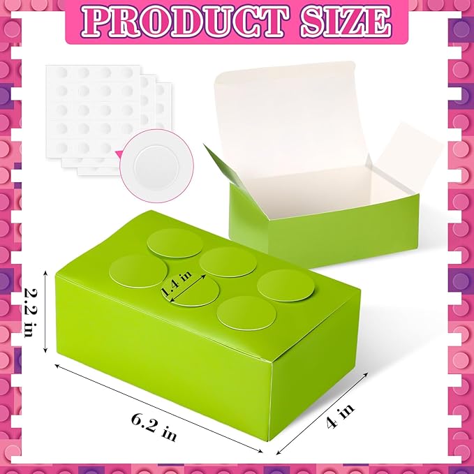 Leinuosen 24 Pieces Building Block Party Favor Boxes 4 Color DIY Brick Theme Gift Goodie Treat Candy Cardboard Paper Box for Building Block Birthday Party Baby Shower Decoration Supplies(Light)
