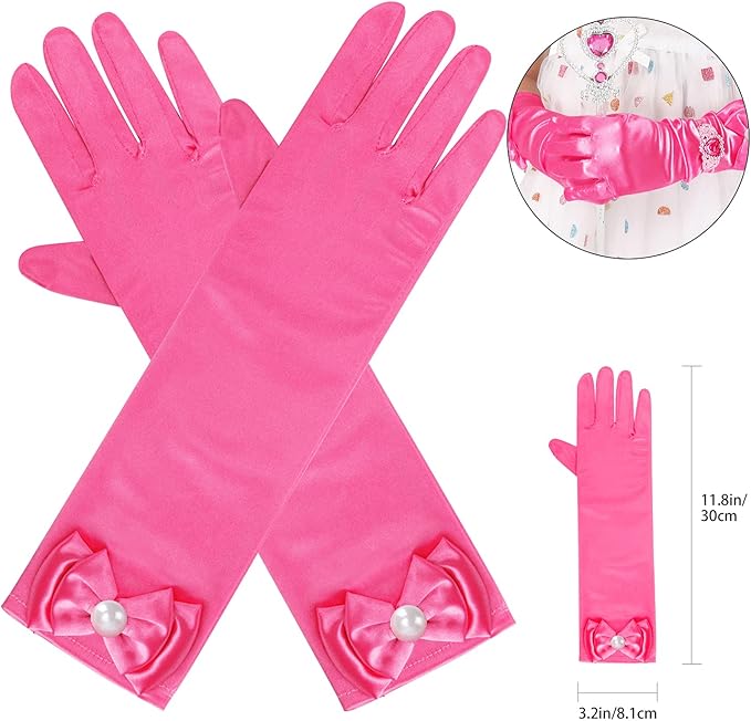 Princess Dress Up Party Accessories for Princess Costume Gloves Tiara Wand Necklace Earrings Bracelet and Ring Gift Set 9pcs (Rose, Set of 7, 9pcs)