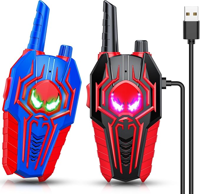Rechargeable Walkie Talkies for Kids: Christmas Toys Gifts for Boys Ages 3 4 5 6 7 8 9 Kids Walkie Talkies 2 Pack Outdoor 2 Way Radio Hiking Toy for 3-6 Year Old Boy Birthday Gift Stocking fillers