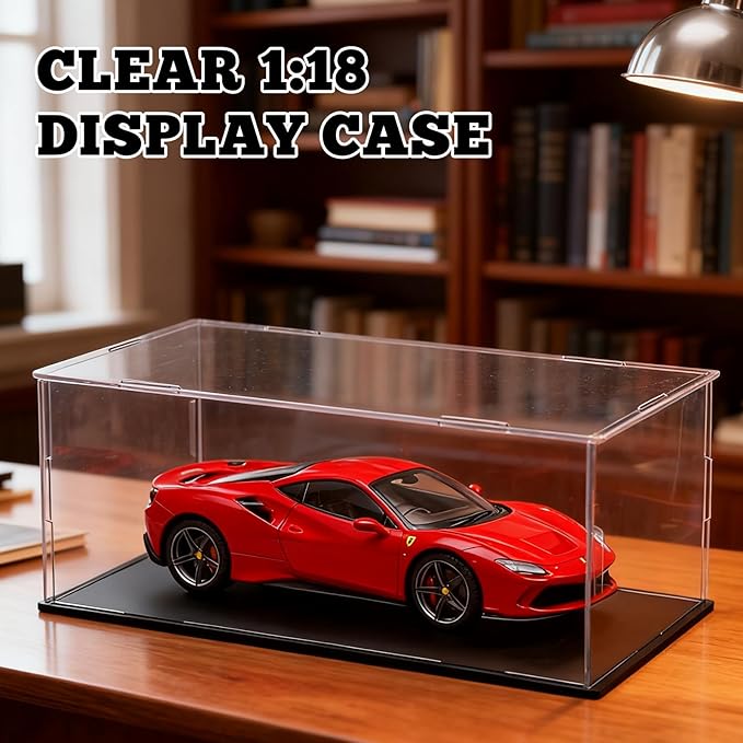 3 PCS Acrylic Model Car Display Case 1: 18 Scale Clear Display Boxes with Plastic Base Diecast Model Car Showcase & Storage Organizer for Vehicle Collectibles Memorabilia