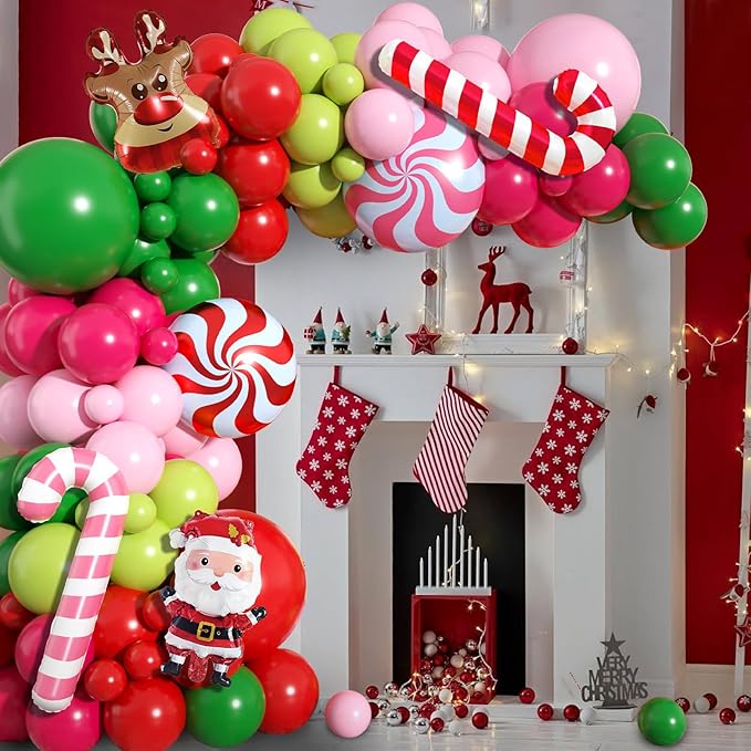 Christmas Arch Kit - Balloon Garland with Red, Pink, Green Latex Balloons for Xmas Party Decorations