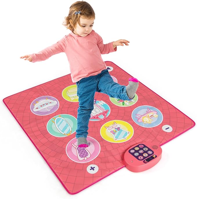 HONEY JOY Dance Mat, Pink Electronic Dancing Pad w/3 Game Modes, 5 Challenge Levels, 9 Keyboard Sounds, 9 Songs & Adjustable Volume, Musical Rhythm Step Play Mat, Gift for 3+ Years Old Girls Boys