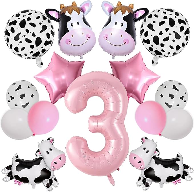 Cow Balloons, Holy Cow Im Three Birthday Decorations Girl Cow Print Balloons 3rd Birthday Party for Cow Farm Animal Theme Cowgirl First Birthday Party Supplies
