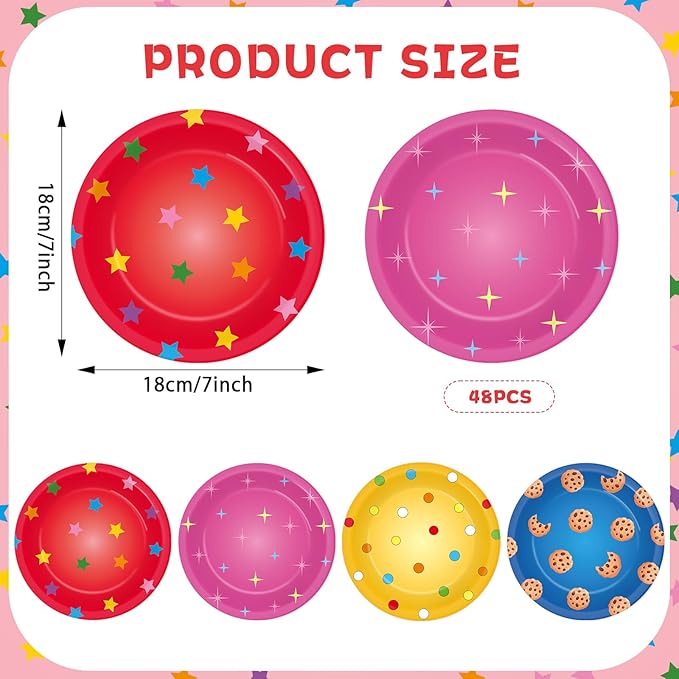 48 Pcs Street Theme Party Supplies Cookies Paper Plates Decorations Cartoon Friends Disposable Dessert Plates 7 Inch Cookie Street Theme Party Decorations for Boys Girls Baby Shower Birthday Favors