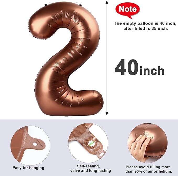 2 Numbers Balloon 40 Inch Coffee Brown Two Balloon Number Birthday Decor, 2nd 12 21st Party Celebration Decorations Graduations Wedding Baby Shower