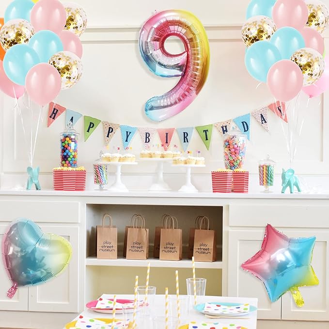 9th Birthday Decorations for Girls - Gradient Color Age 9 Balloons With Happy Birthday Banner for Baby Showers, Ninth Party Supplies for Girls Boys