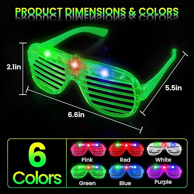 120 Pack LED Glasses ,6 Colors Light Up Glasses Glow In The Dark Party Supplies , Party Glasses for Adults , Glow Shutter Glasses for Valentines Day , New Year's Eve Decoration , Birthday