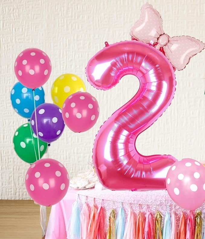 40 Inch Pink Number 2 Balloon with Mini Bow Balloon for Girls 2nd Birthday Decorations, Mouse Pink Princess Western Cowgirl Theme Birthday Party Balloons Decorations Supplies