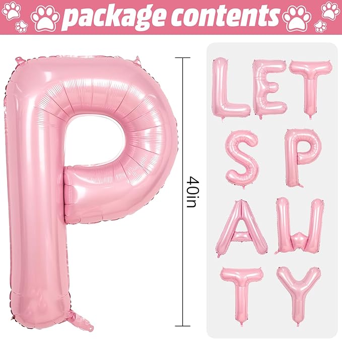 Lets Pawty Balloons Banner 40 Inch,Cream Pink Dog Birthday Decorations,Paw Foil Letter Balloon for Dogs Paw Pet Puppy Theme Party Supplies