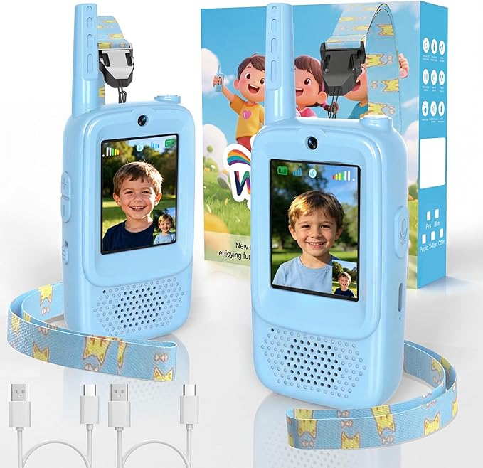 ZealSound Video Walkie Talkies for Age 3-12 Boys Girls, 2 Pack Walkie Talkies with Screen, Voice Effects, Indoor Outdoor Toys for Family Games, Camping, Hiking, Christmas Birthday Gifts (Blue)