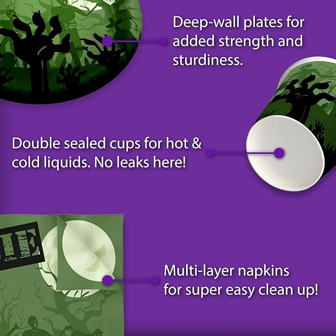 Zombie Birthday Party Supplies Set Plates Napkins Cups Tableware Kit for 16