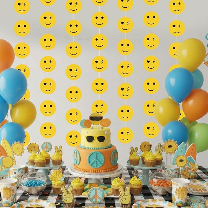 8 Pieces Smile Face Party Decorations Yellow Smile Garland Banners Preppy Smile Paper Cutouts for One Happy Dude Birthday Party Favors Classroom Supplies