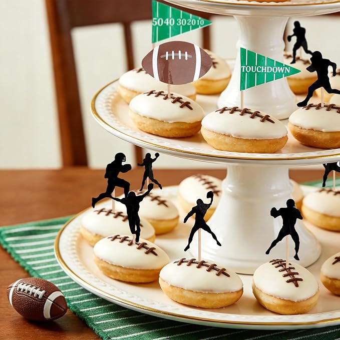 Football Cupcake Toppers, 24 PCS Foot Ball Touchdown Players Cupcake Toppers, Food Picks Toppers Cake Decorations for Football Party Decorations 2026 Sports Themed party Supplies